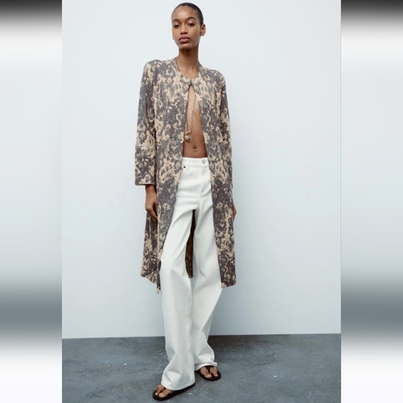 Zara Jackets & Blazers - Zara Limited Edition Jaquard Knit Duster Coat Size Small Gold/ Grey,Blue